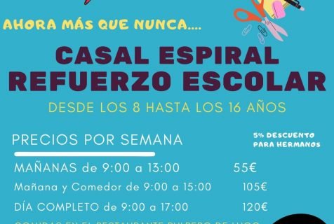 CASAL ESPIRAL REFUERZO ESCOLAR / 8 a 16 años